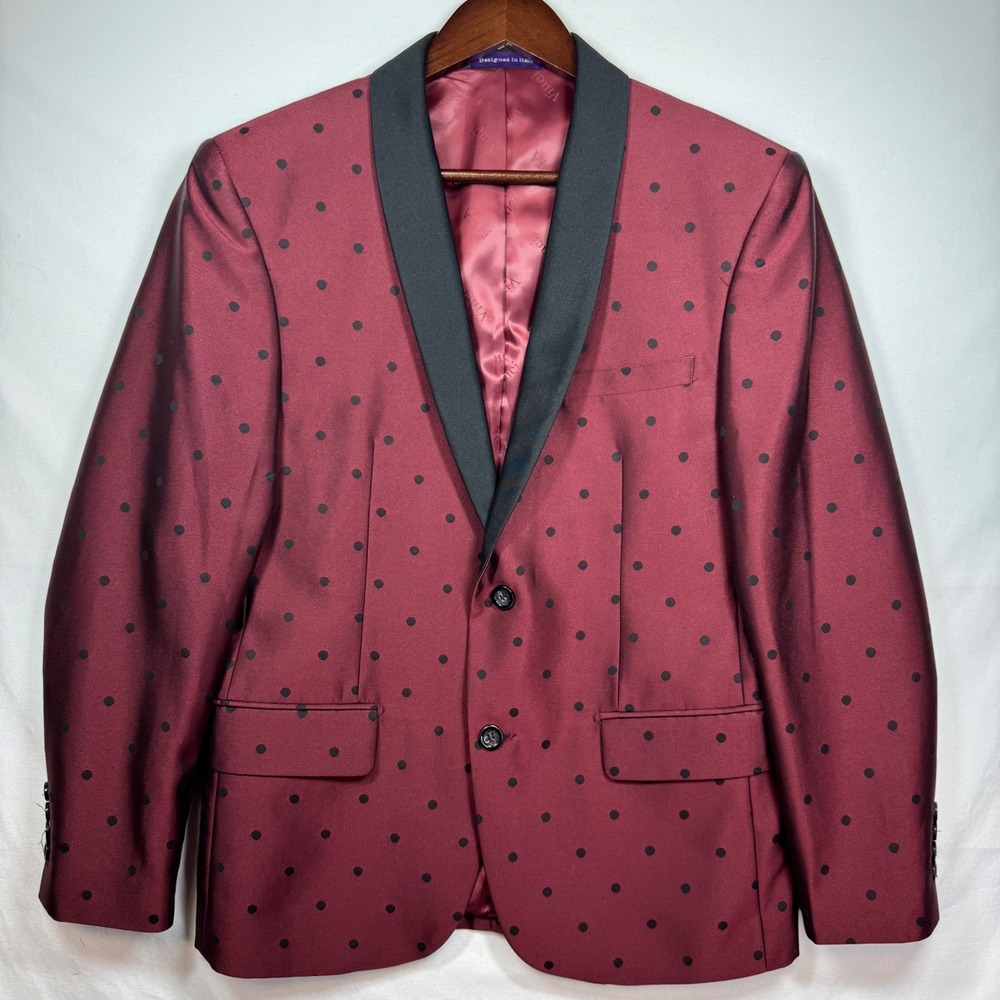 Vinci Mens Burgundy Polka Dot Blazer‎ Jacket Designed in Italy Size 38S